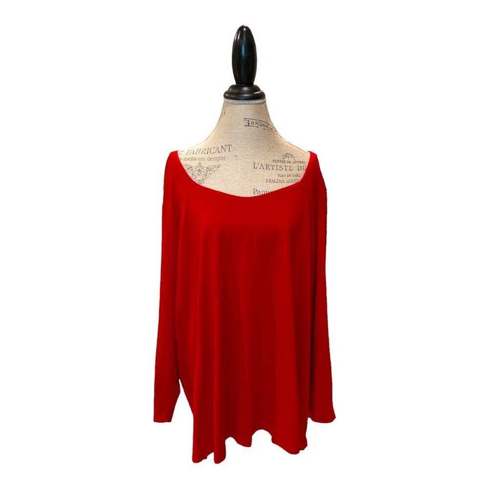 ROAMAN'S Red Long Sleeve Cotton Sweetheart Neckline Tee Top Women's Sz 2X 26/28